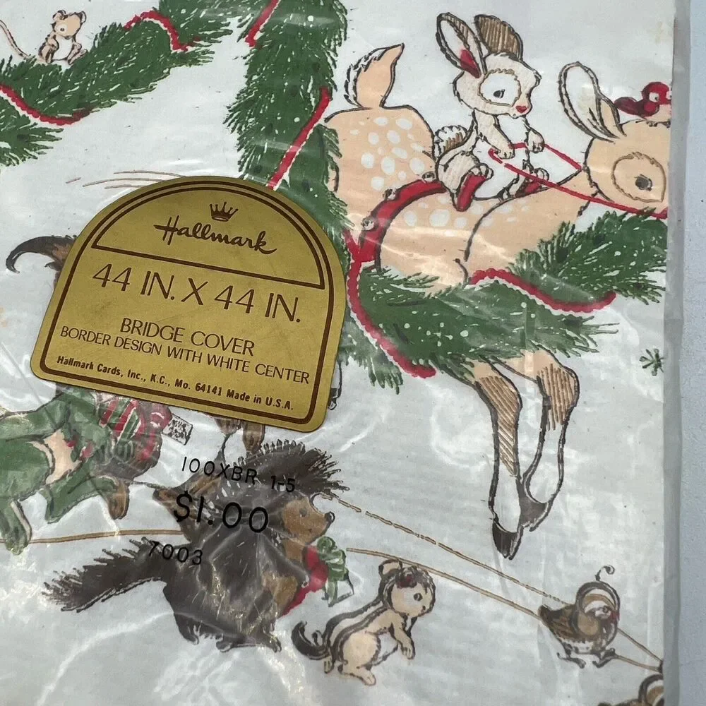 Hallmark Christmas Santa Reindeer Forest Woodland Animals Paper Tablecloth 44